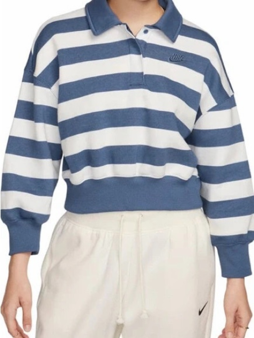 Nike Striped Rugby Polo in Blue and White